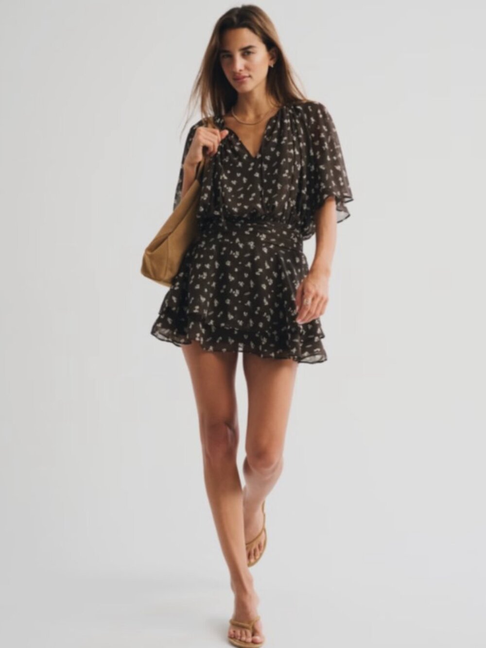 Abercrombie & Fitch Brown Floral Ruffle Mini Dress S NWT